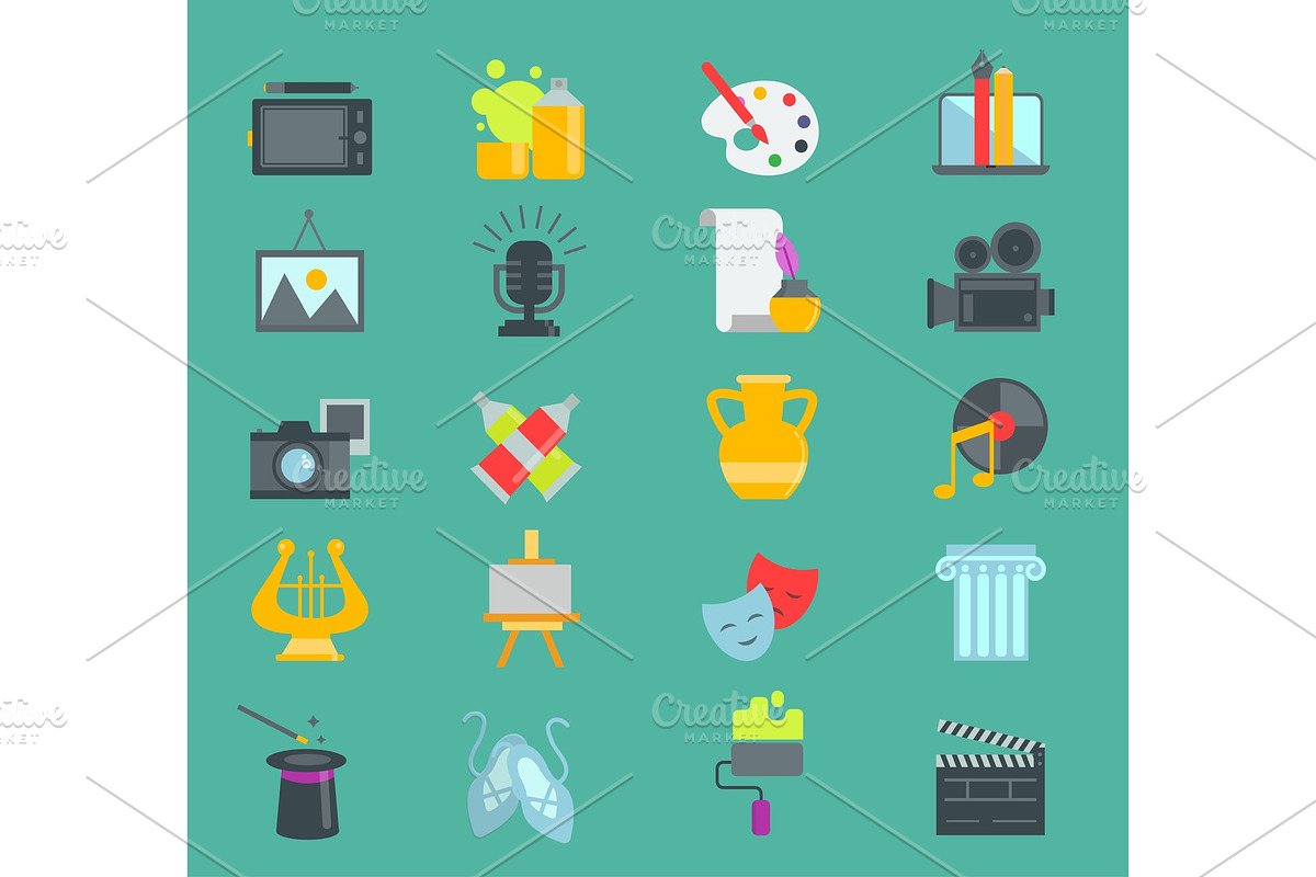 Artistic creator graphic designer icons vector set flat design ...