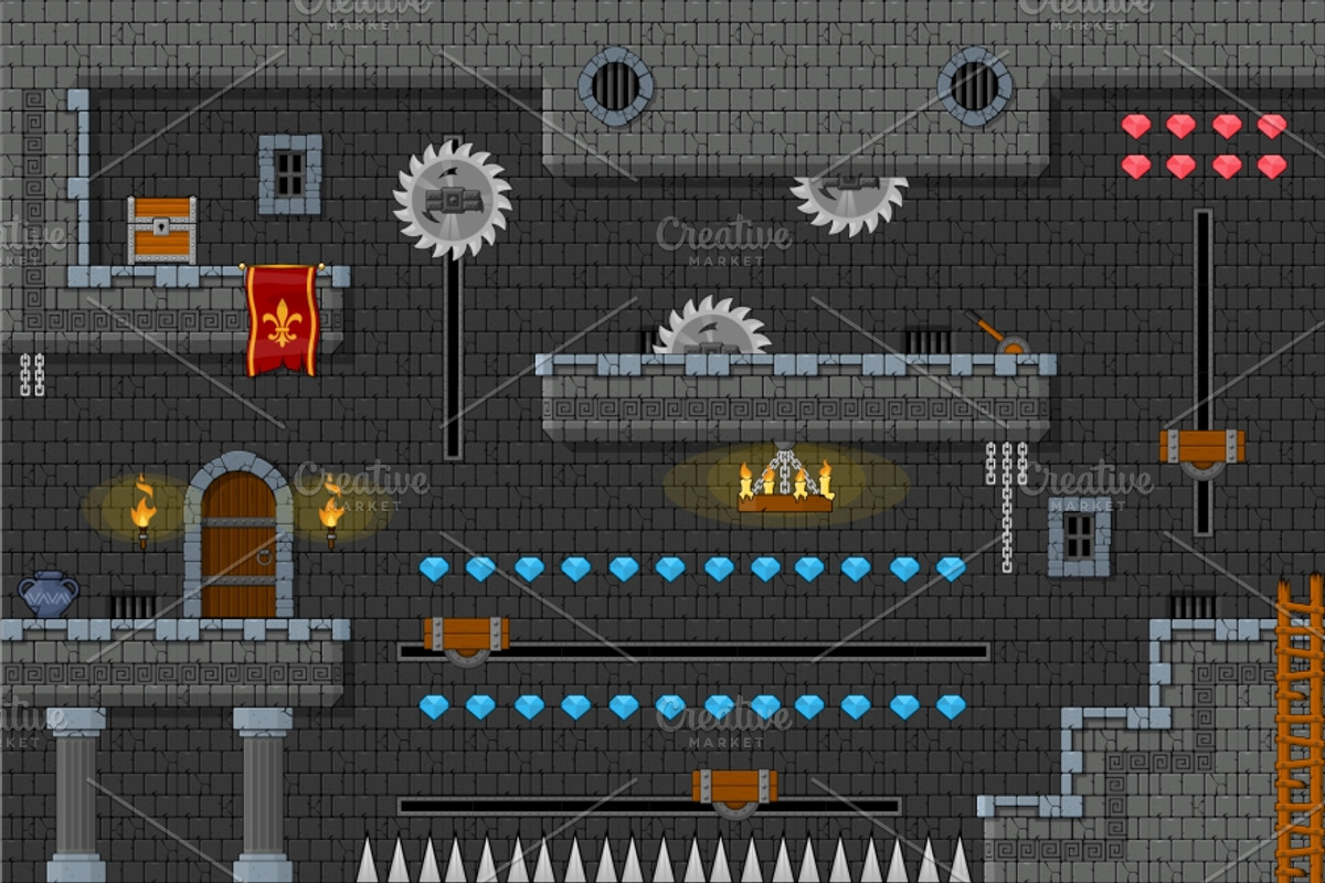Platformer Game Tile Set 9, an Illustration by pzUH (Photo 3 of 5)