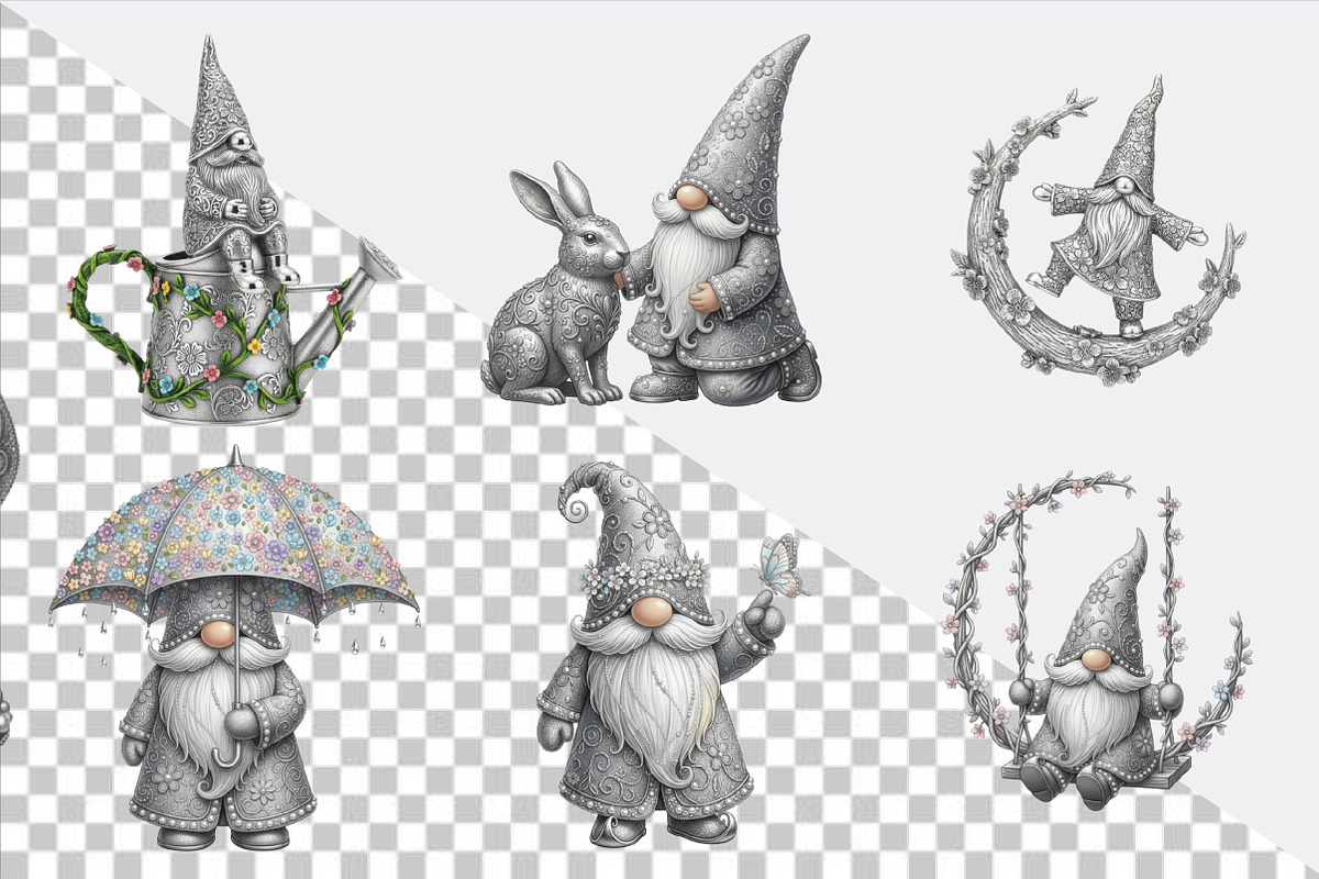 Whimsical Silver Spring Gnome Clipar, an Illustration by SVGArt (Photo 2 of 9)