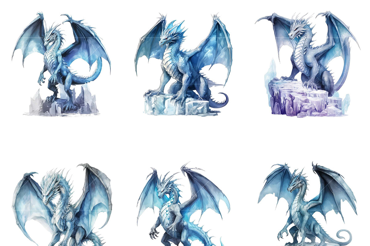 Watercolor Ice Dragons Clip Art, an Animal Illustration by Design Scotch (Photo 3 of 7)