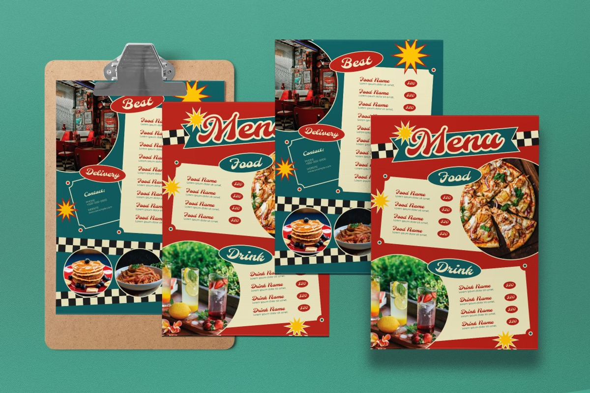 Red Retro 1970s Food Menu, a Flyer Template by graphicook (Photo 7 of 8)