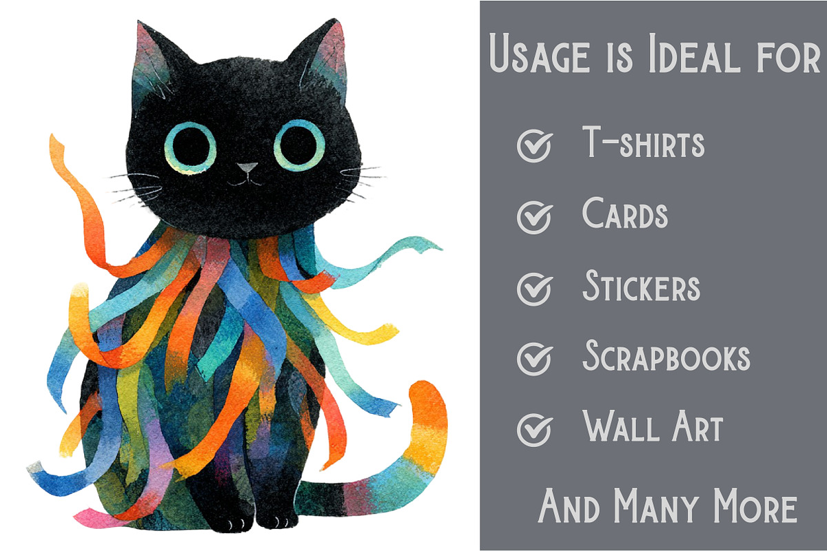 Whimsical Cute Black Cat Clipart, an Illustration by Pixels.Craft (Photo 3 of 6)