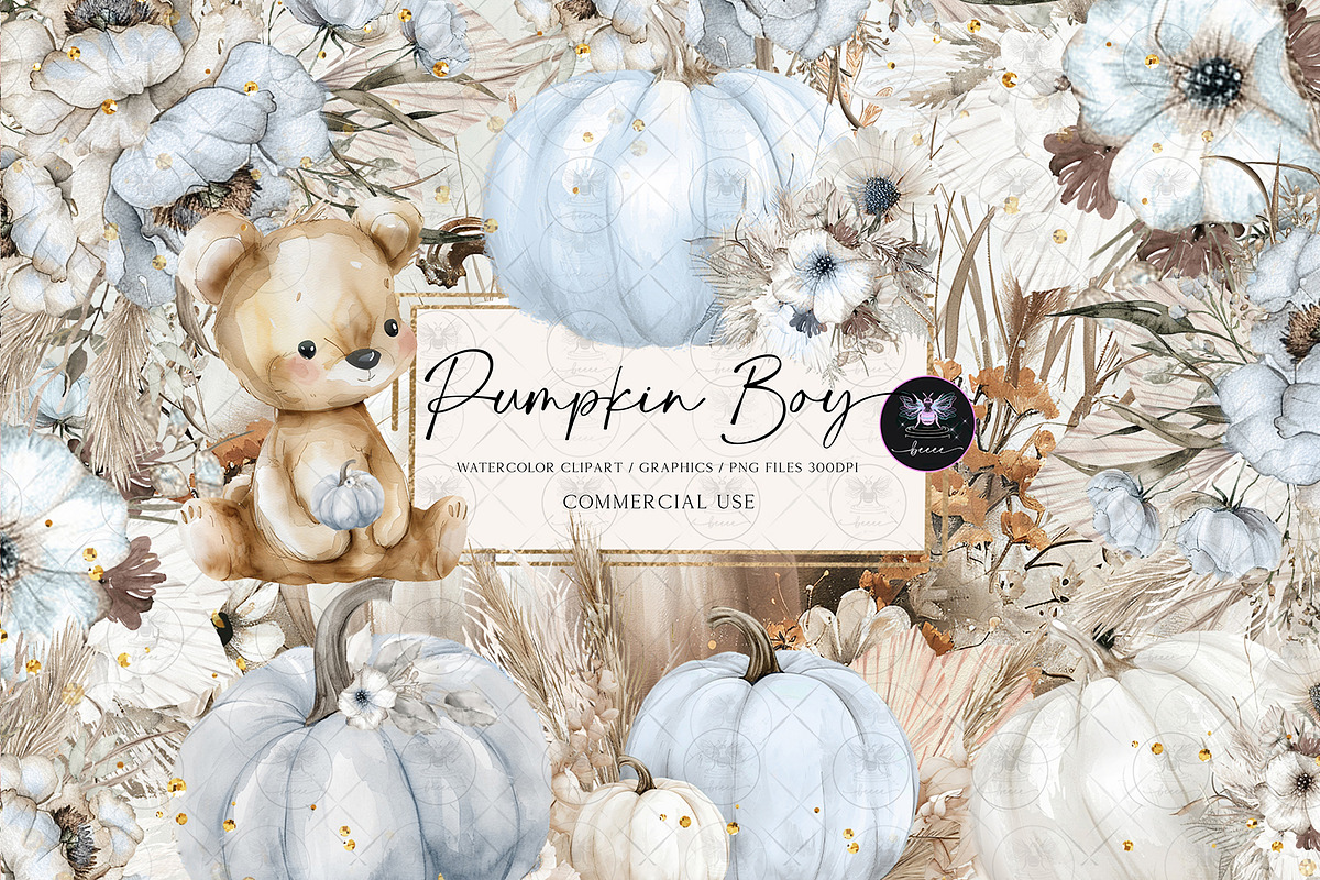 Pumpkin Boy Boho Watercolor, an Illustration by BigCakeBee (Photo 1 of 4)