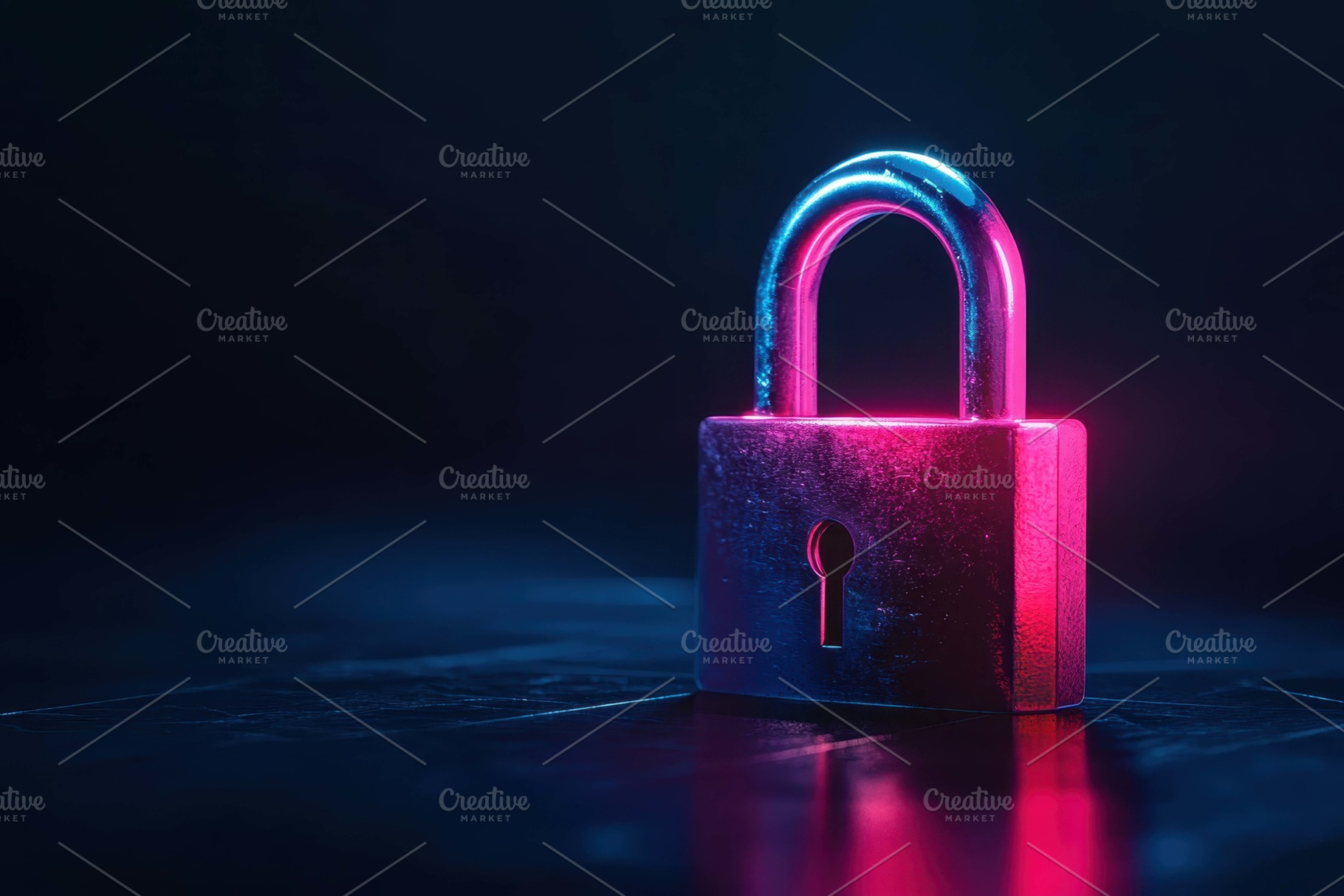 Metal padlock illuminated in vibrant, a Photo by Tanuart