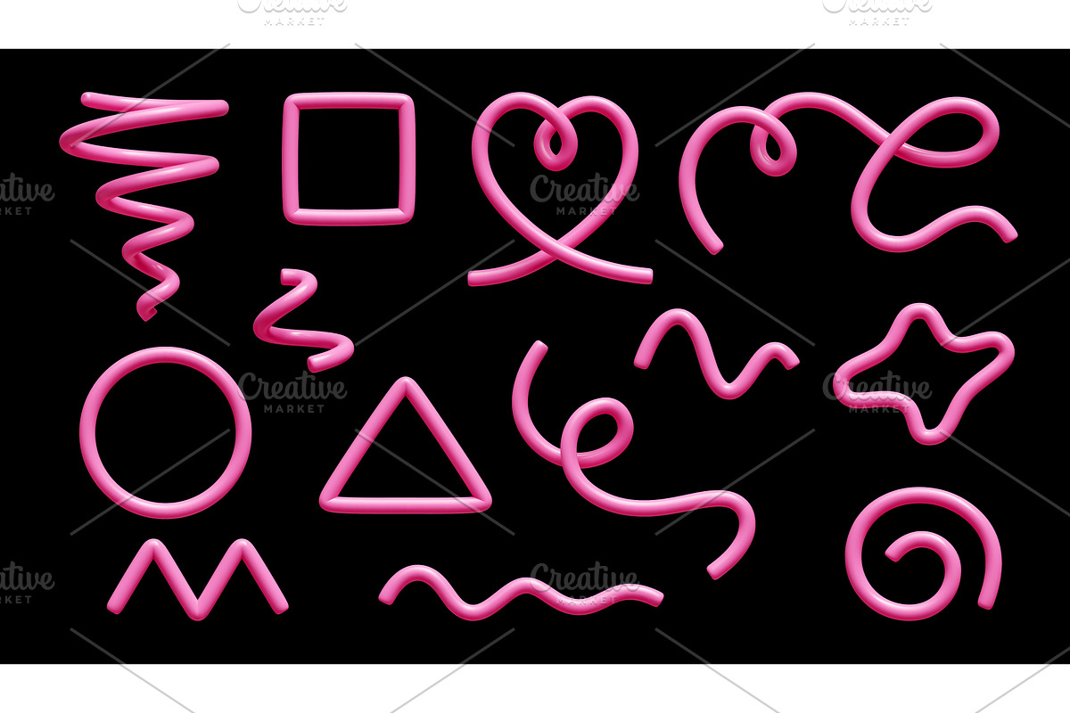 Pink 3d line doodle set with, an Illustration by YuliiaOsadcha