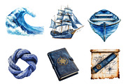 Vintage Navy Blue Sailing Clipart, an Illustration by CreationArt (Thumbnail 5 of 5)