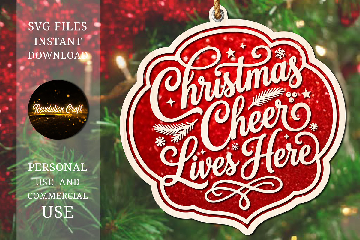 Christmas Cheer Lives Here Ornament, an Object Graphic by OK Design (Photo 2 of 3)