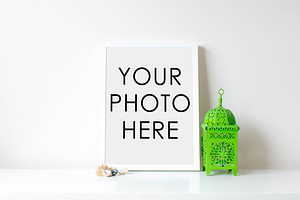 White Frame With Shells and Lantern
