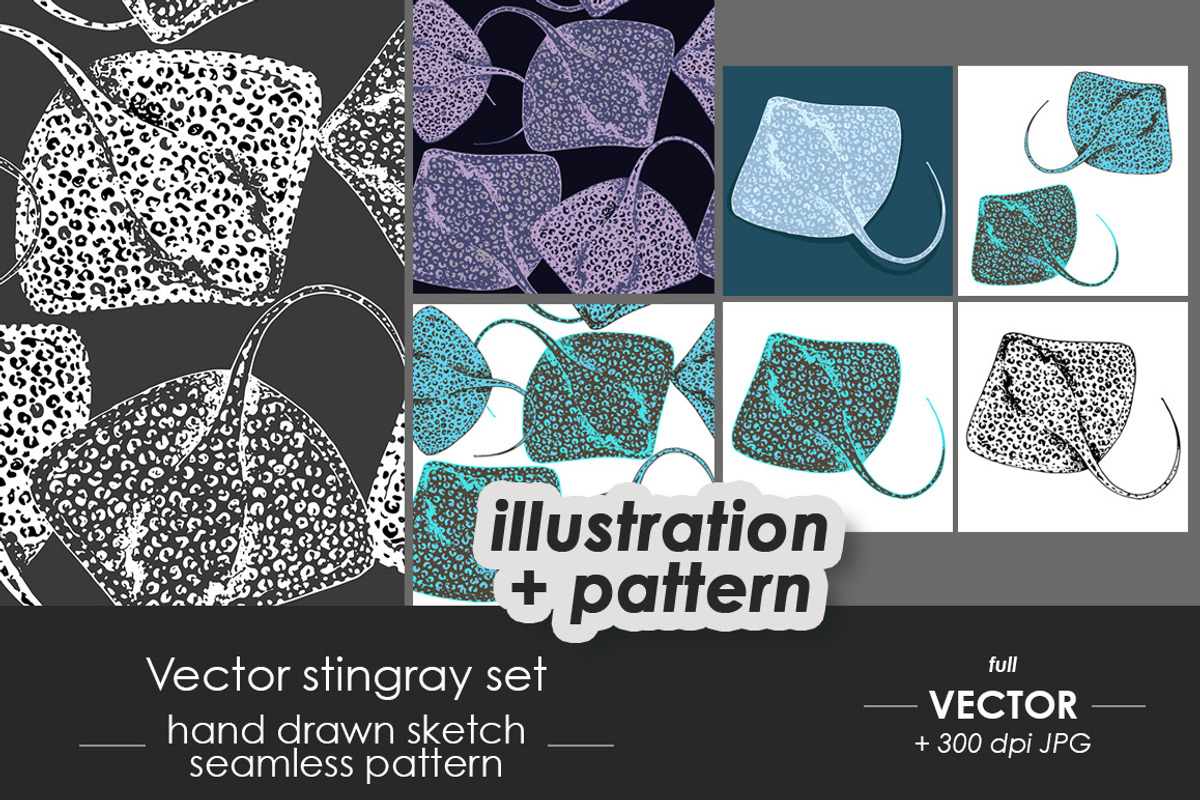 Stingray fish illustrations, pattern, an Animal Illustration by OKart.studio (Photo 1 of 8)