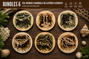 Sea Animals Mandala 3D Layered 6