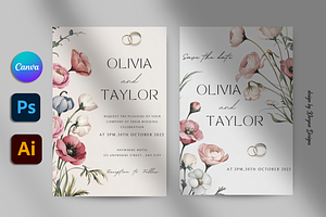 Poppy Wedding & Save the date Pack, an Invitation Template by Khryna Designs