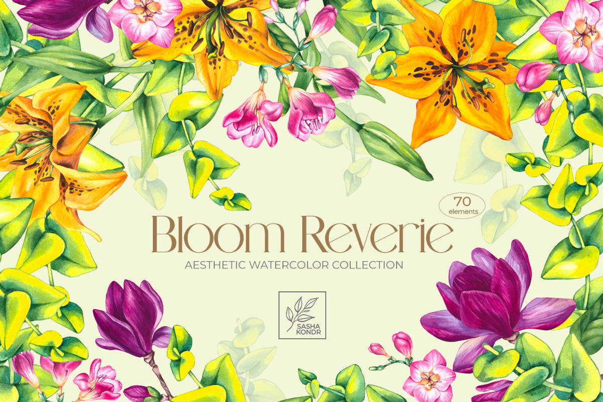 Bloom Reverie Watercolor Collection, a Decorative Illustration by SashaKondr (Photo 1 of 14)