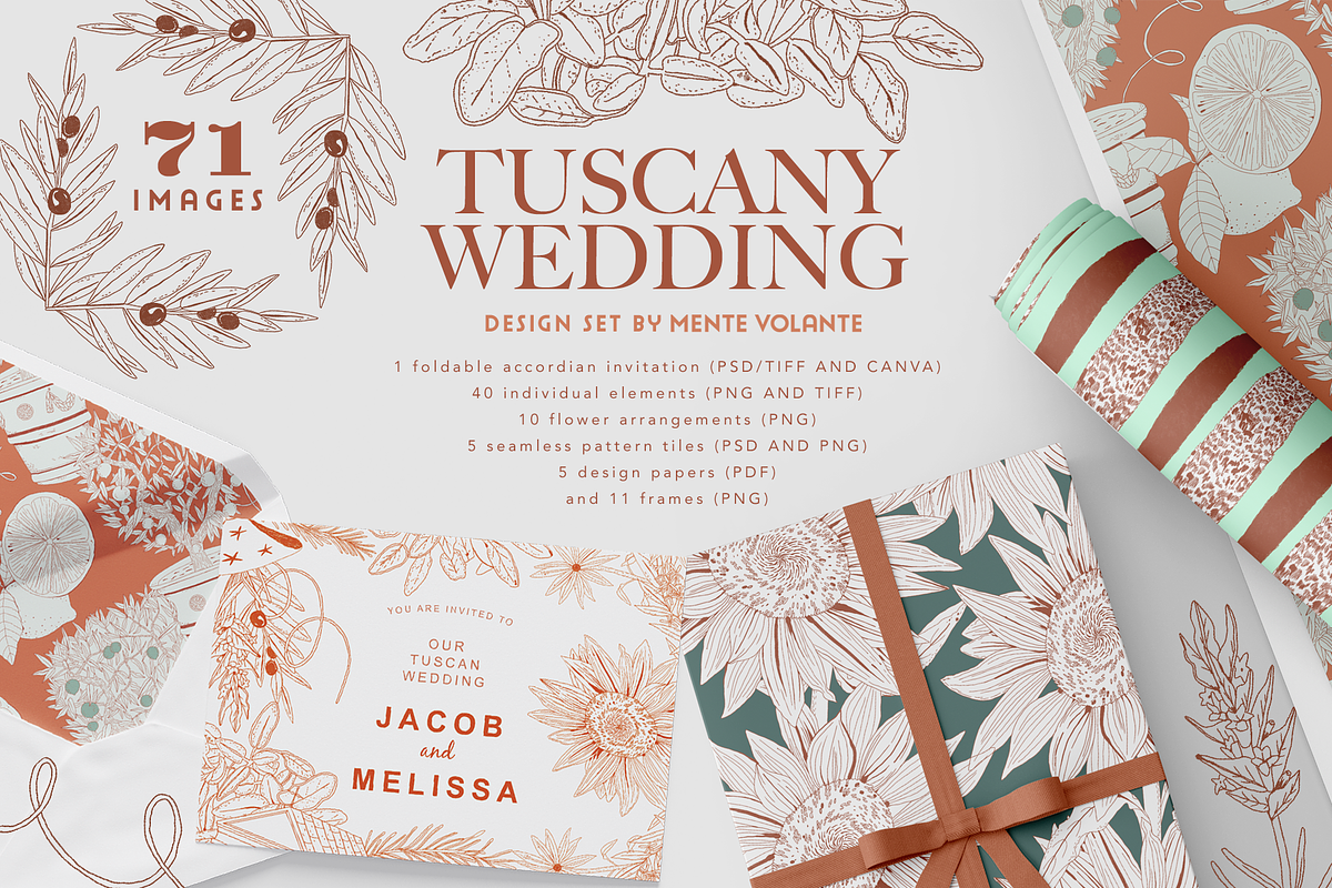 Tuscany Wedding Design Set, a Decorative Illustration by Mente Volante Studio (Photo 1 of 7)