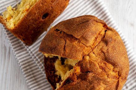 Homemade Italian Panettone with Raisins and Large Pieces of Cand, a Food & Drink Photo by LiudmylaChuhunova