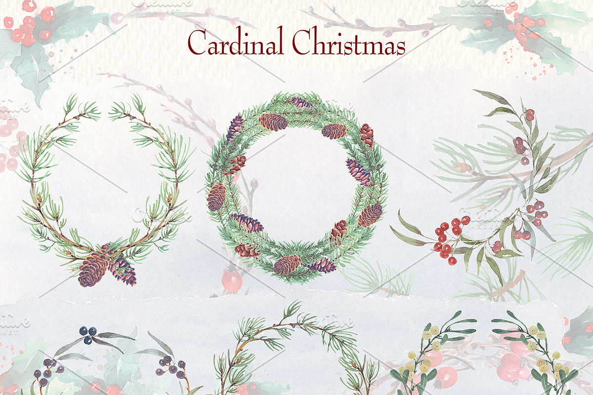 cardinal christmas watercolor, a Decorative Illustration by Art & Things (Photo 8 of 11)