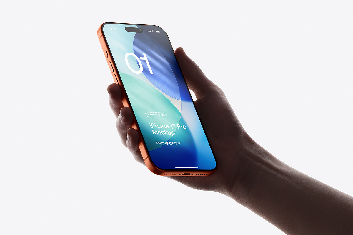24 iPhone 17 Pro in Hand Mockups, an iPhone Mockup by Asylab (Photo 19 of 107)