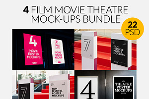 4 Film Movie Theatre Poster Mock-Ups