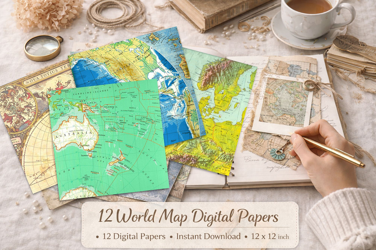 Vintage map patterns, 'Old world', a Pattern Graphic by Kiwi Fruit Punch (Photo 3 of 6)