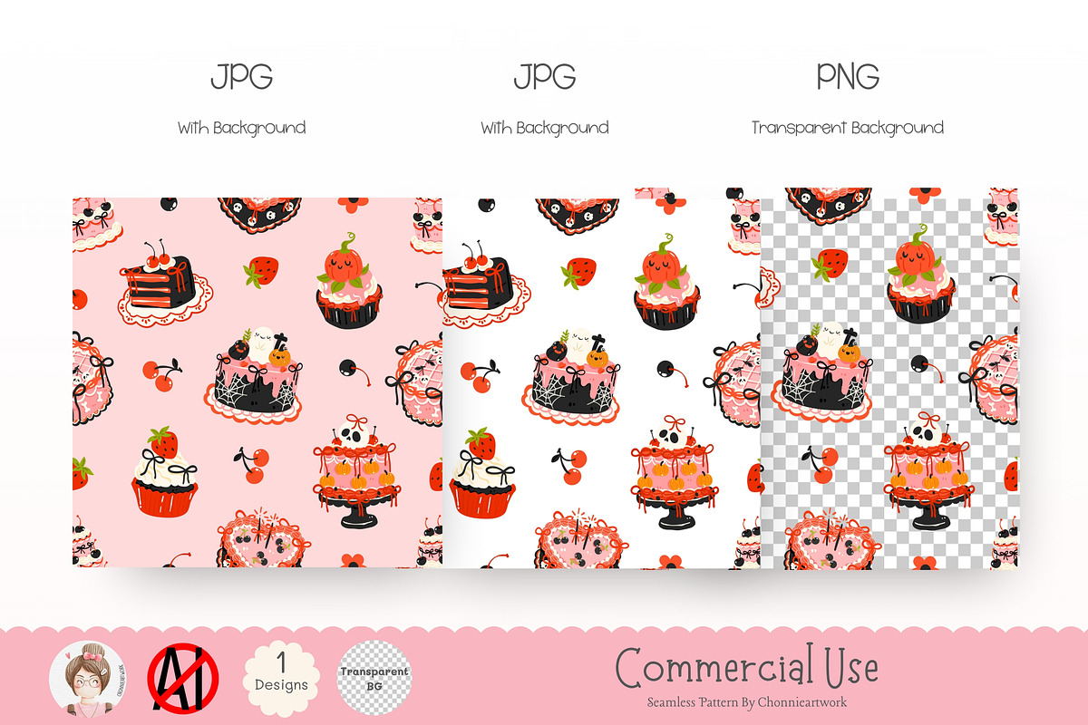 Halloween Cake Seamless Pattern, a Pattern Graphic by Chonnieartwork (Photo 3 of 5)