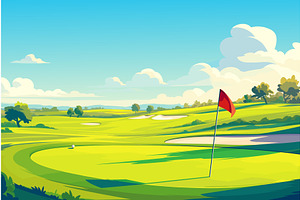 Cartoon sunny day on a golf course, an Illustration by LadadikArt
