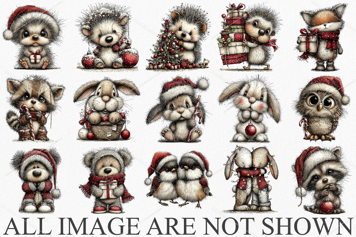 Whimsical Christmas Animals Clipart, a Seasonal Illustration by Canvas Craft (Photo 4 of 7)