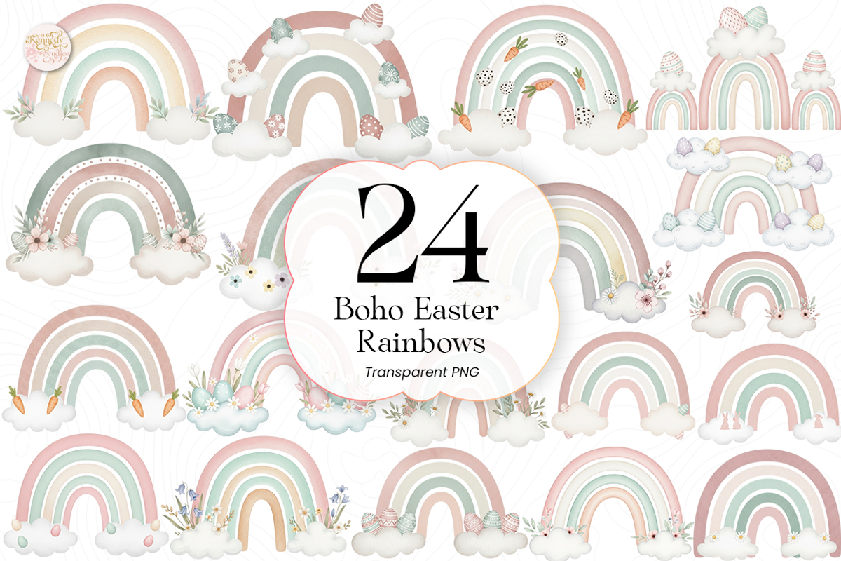 Boho Easter Rainbow PNG Clipart, an Object Illustration by KennedyStudio (Photo 1 of 5)