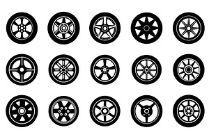Wheel black icons set. Rubber auto, an Object Illustration by Valerie Bodnar
