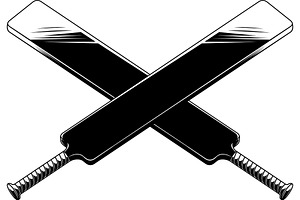 Black And White Crossed Cricket Bat, an Illustration by HitToon