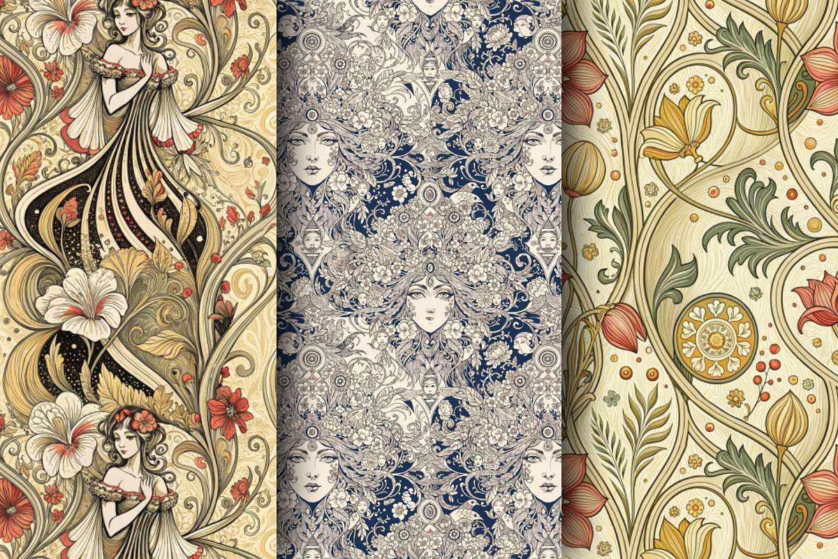 Art Nouveau Seamless Pattern Set, a Pattern Graphic by Designs by Helen Trupak (Photo 1 of 8)
