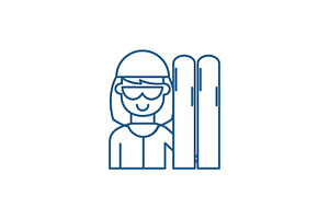 Skier Line Icon Concept. Skier Flat