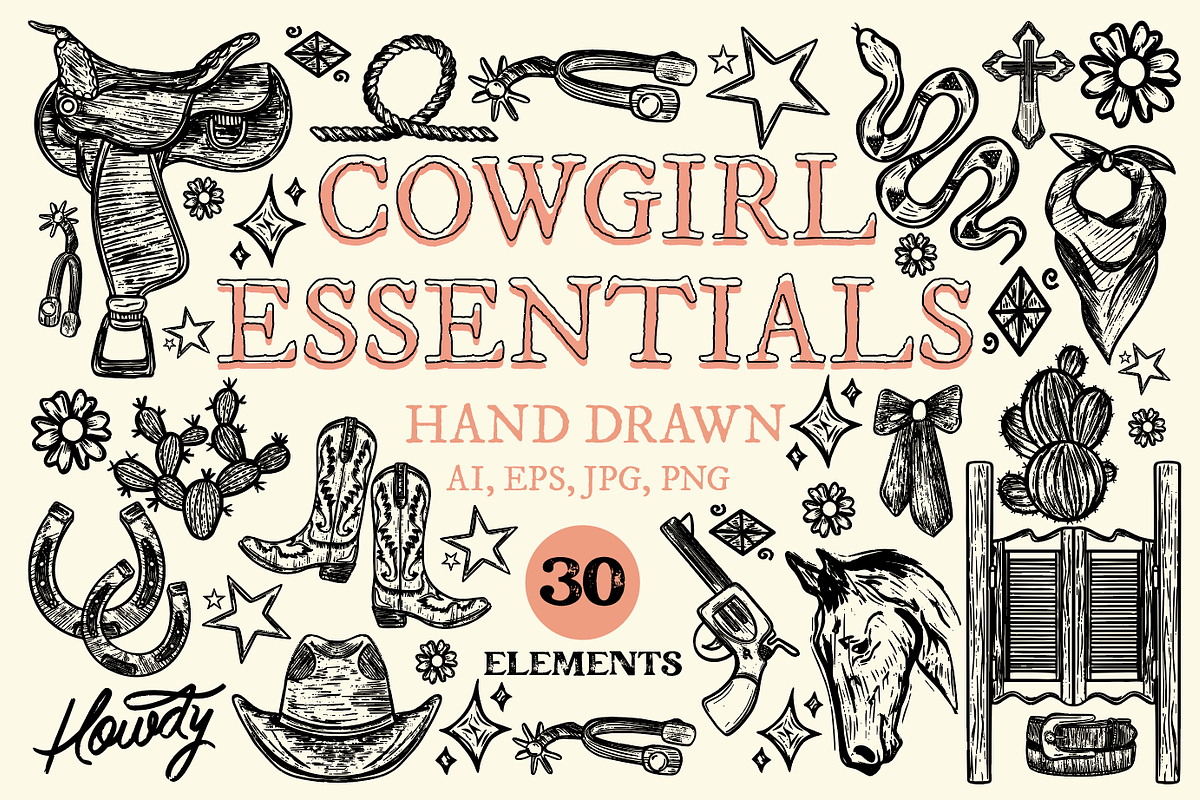Western Cowgirl Essentials Graphics, an Object Illustration by cmfgraphics (Photo 1 of 4)