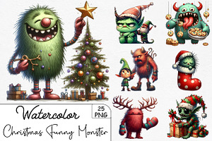 Christmas Funny Monster Clipart, an Illustration by CrexoraLab