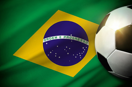Brazil national team background with ball and flag top view, a Sports & Recreation Photo by Davizro's Market