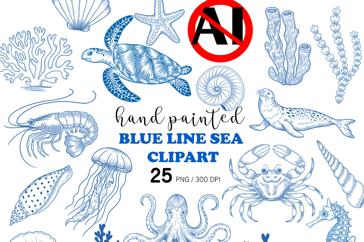 Blue Line Sea Animals PNG Clipart, an Animal Illustration by PatternPalette (Photo 1 of 10)