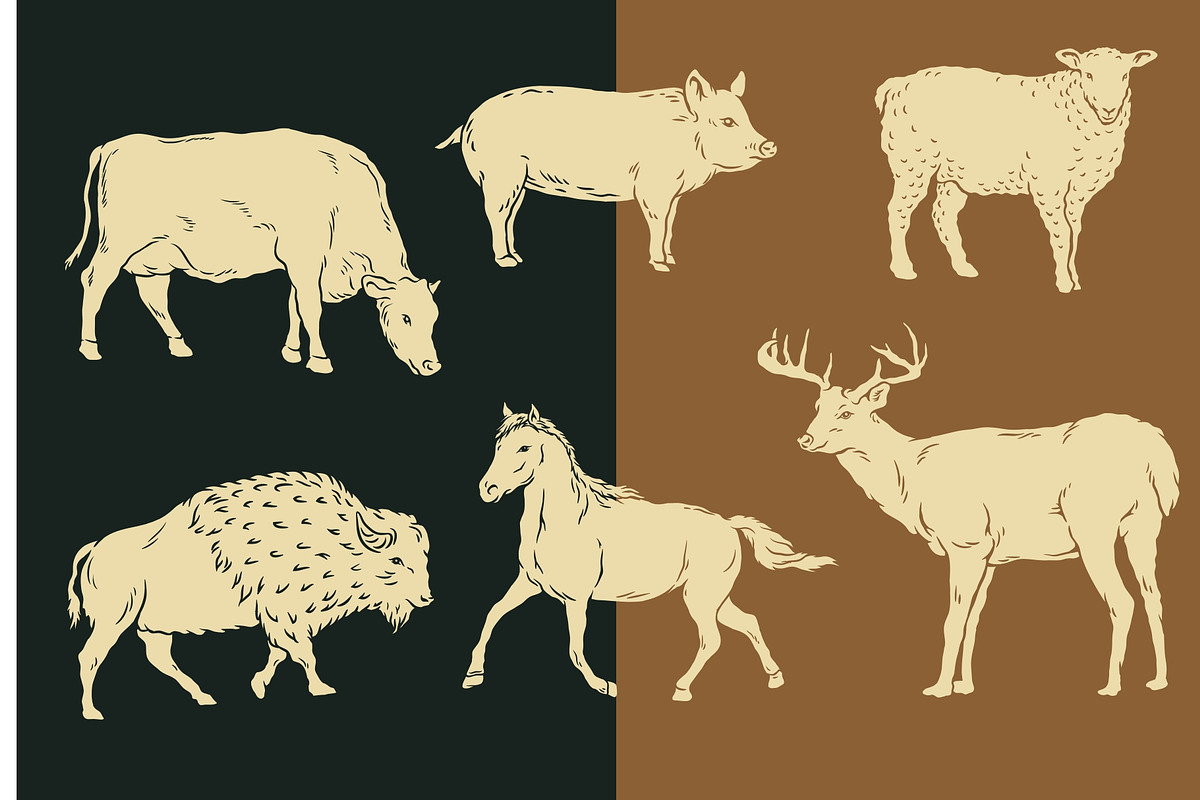 Farm (Horse,Pig,Deer,Bison,Cow,Goat), an Animal Illustration by Ben studio (Photo 3 of 4)