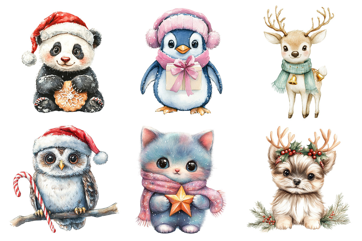 Cute Pastel Animal Christmas Clipart, an Illustration by Daily.Designs (Photo 4 of 4)