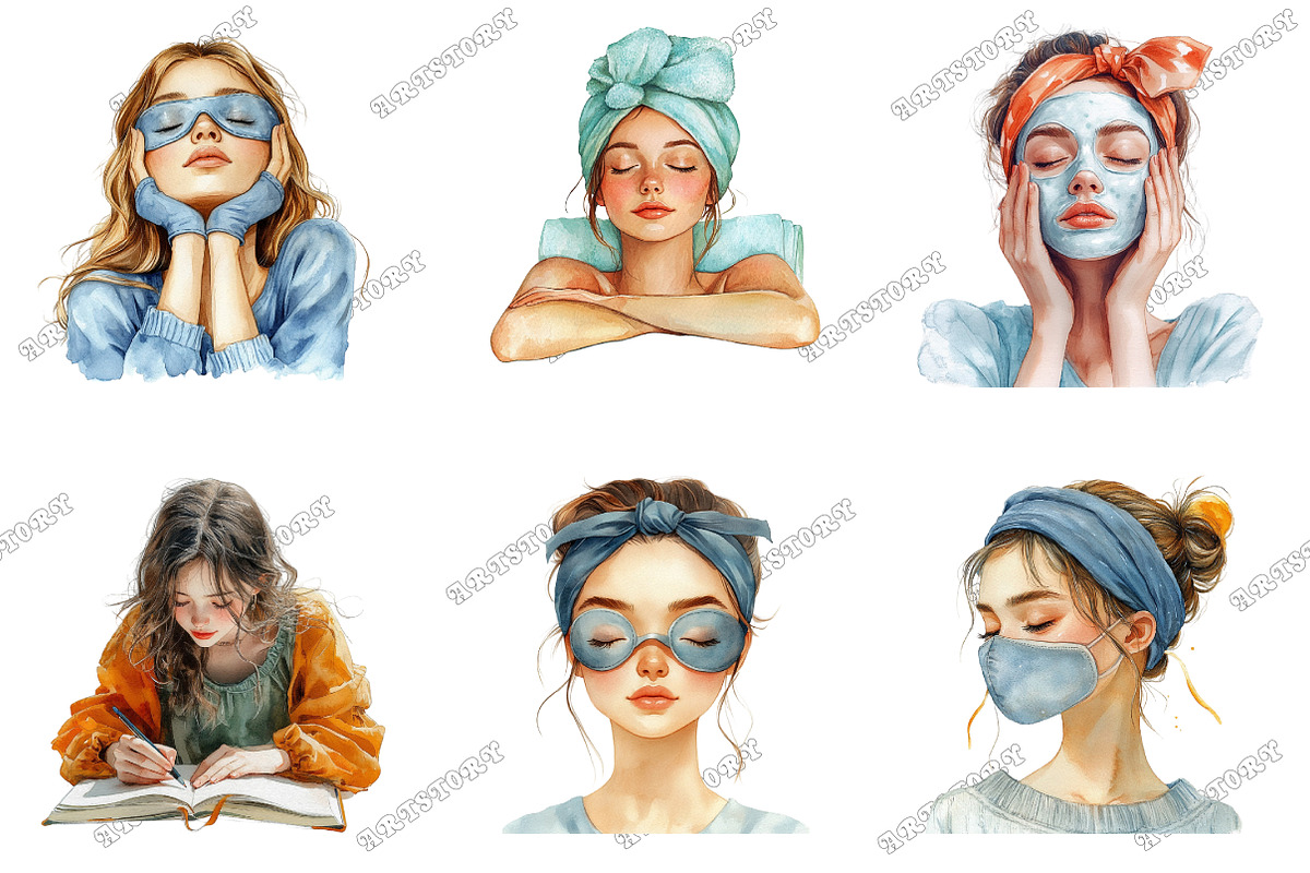 Girl Self Care Watercolor Clipart, an Illustration by designcity5 (Photo 3 of 5)
