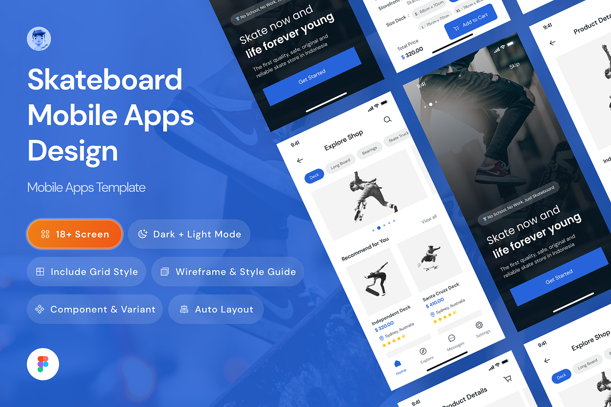 Skateboard Mobile App UI Kit Templat, an UI Kit Template by andrisetiawannn (Photo 1 of 3)