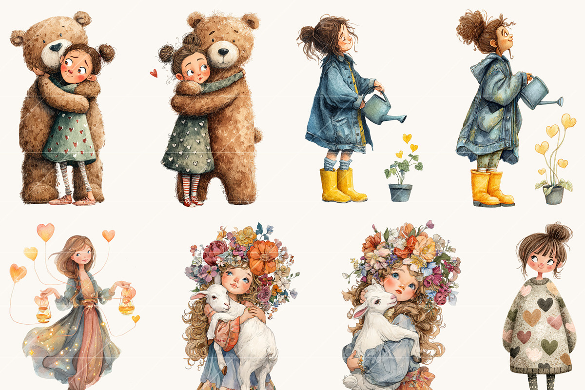 Whimsical Girl Valentine Clipart, a Person Illustration by Design Scotch (Photo 2 of 8)