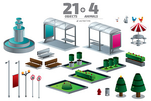 Objects of the city  isometric set