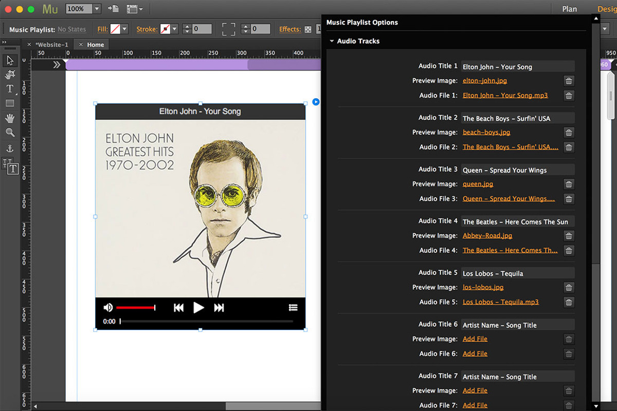 Music Playlist Adobe Muse Widget, a Plug-in Add-On by MuseTemplatesPro (Photo 2 of 2)