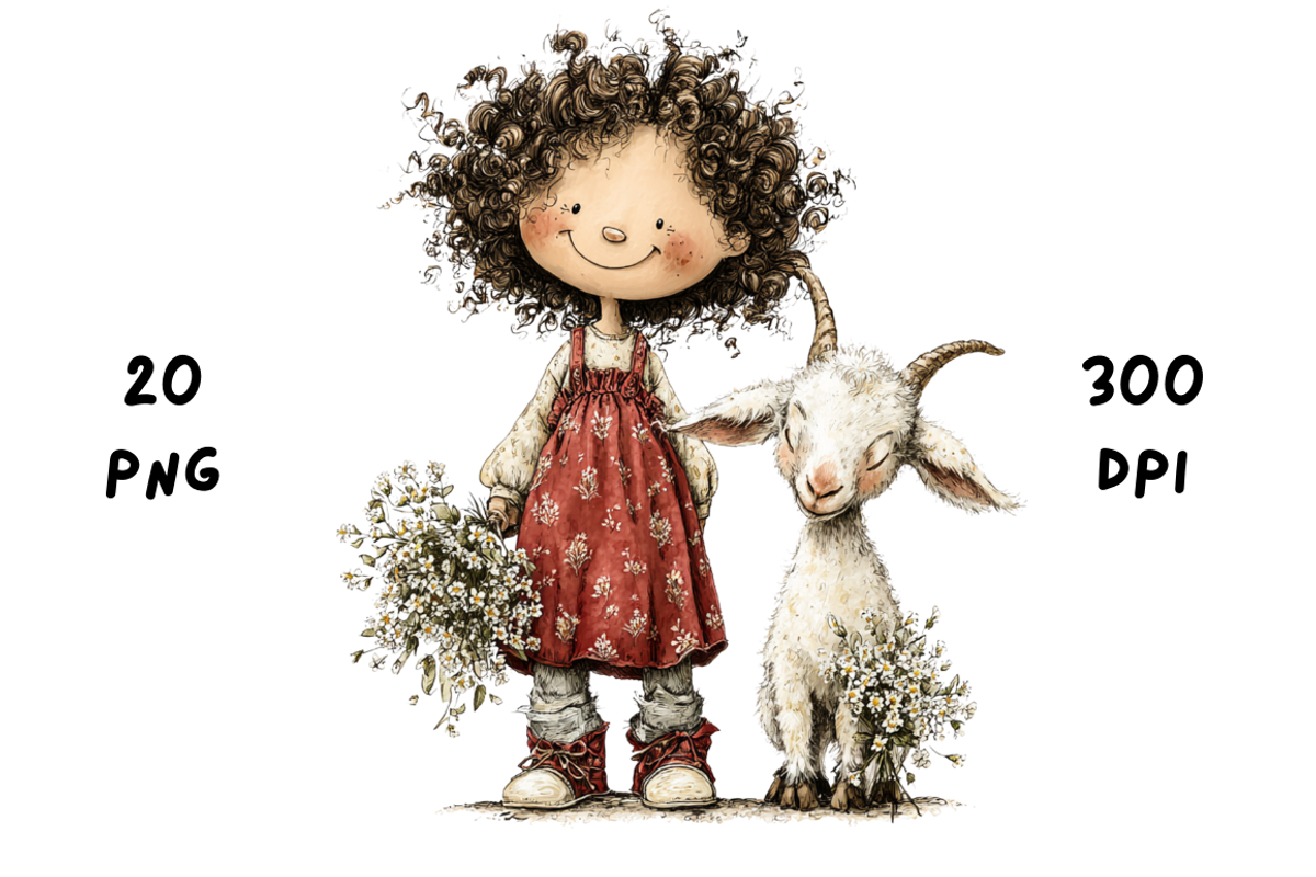 Whimsical Floral Girl and Baby Goat, an Animal Illustration by GiraffeCreative (Photo 4 of 20)