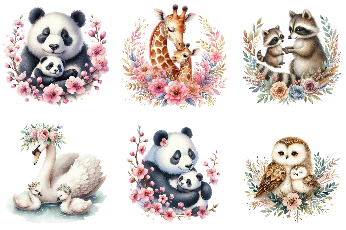 Cute Mother's Day Animals Clipart, an Illustration by DreamArtGraphic (Photo 2 of 4)