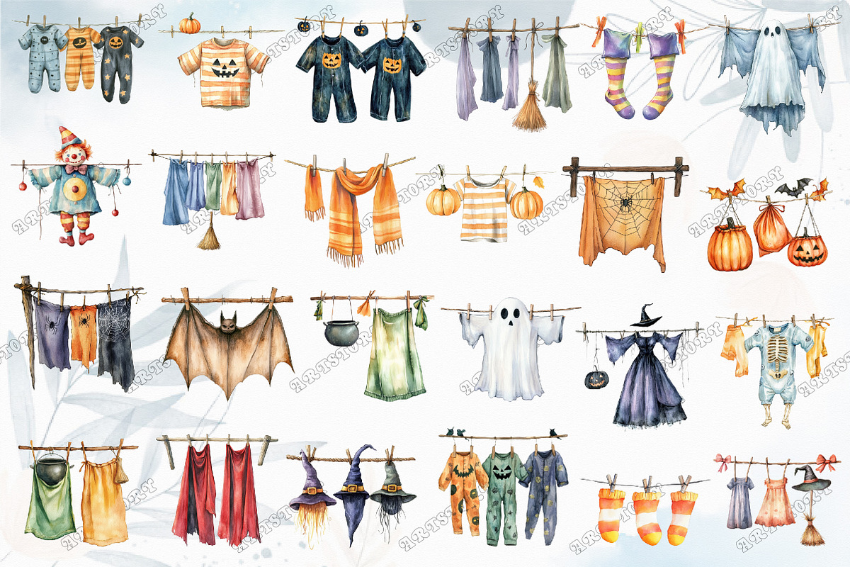 Halloween Clothes Line Clipart Bundl, an Illustration by designcity5 (Photo 2 of 5)