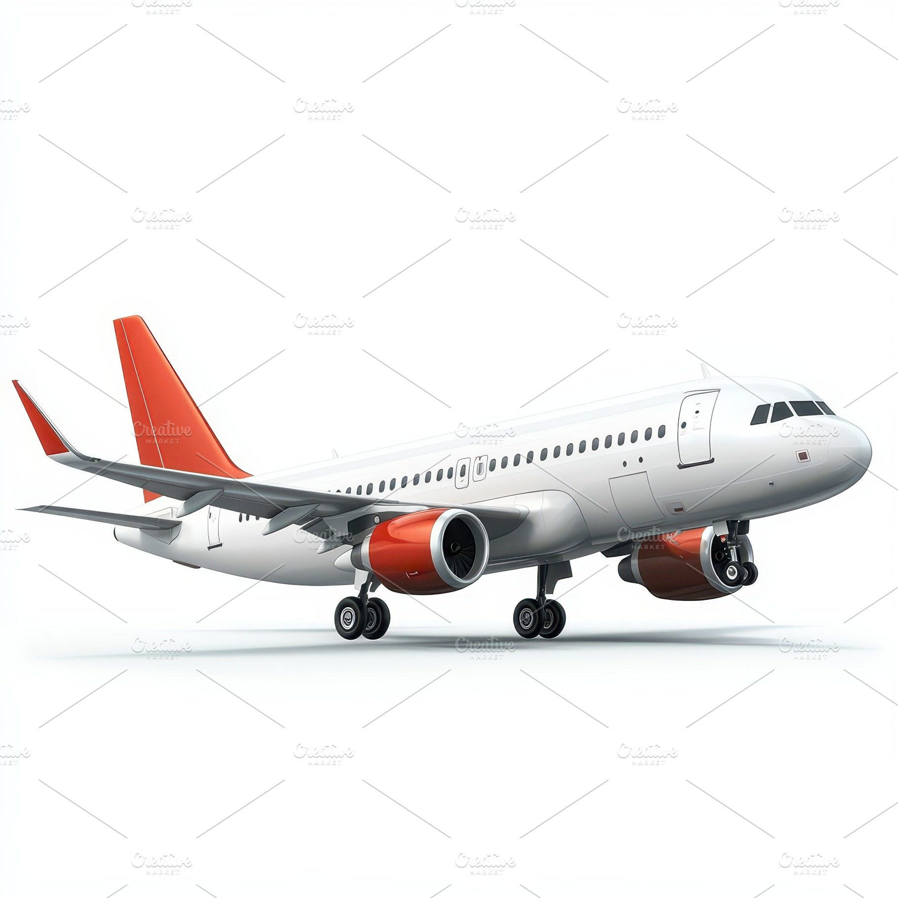Airplane landing gear down white red, a Transportation Photo by Pixeness Studio