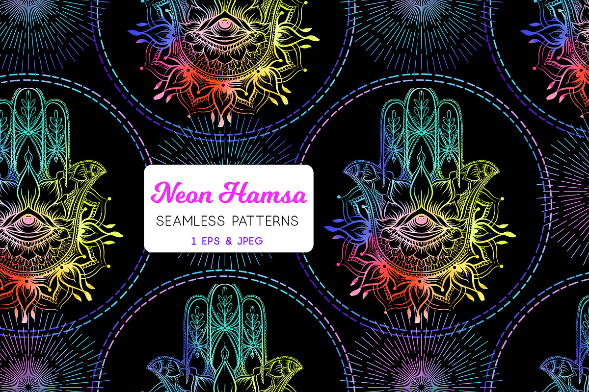 Neon Hamsa Seamless Pattern, a Pattern Graphic by Elen-Lane (Photo 1 of 2)