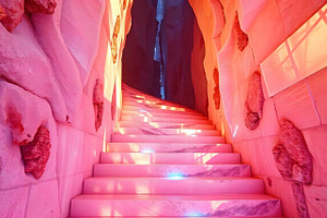 Pink Crystal Cave Stairs Stock Photo, a Background Photo by Aura Canyon HQ
