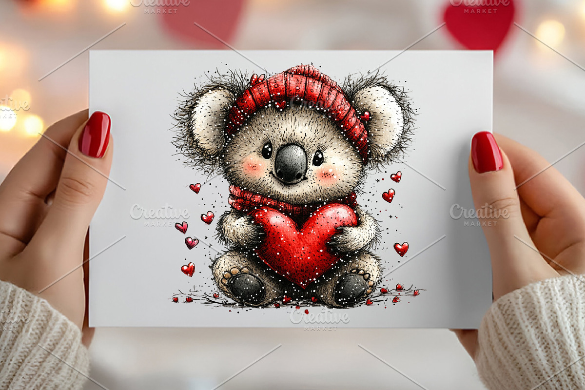 Whimsical Valentine Koala Clipart, an Illustration by Canvas Craft (Photo 6 of 6)