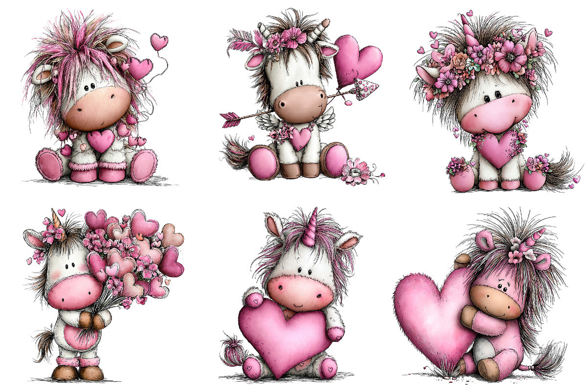 Valentine Whimsical Unicorn Clipart, an Illustration by Dream Creation (Photo 5 of 7)