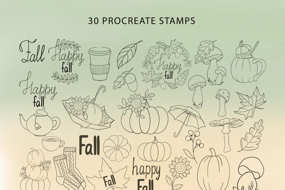Happy Fall Procreate Stamps, a Brush Add-On by Mari_Caliart (Photo 2 of 8)
